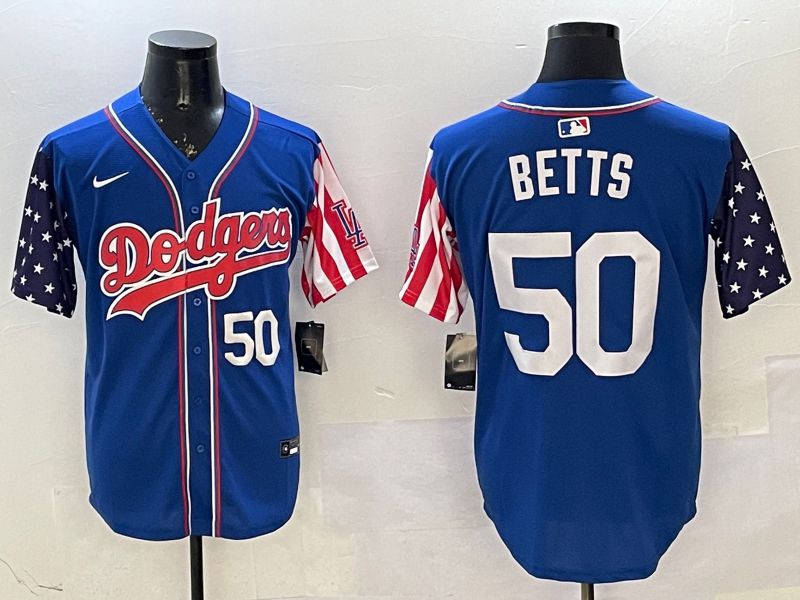 Men Los Angeles Dodgers #50 Betts Blue a generation of national flags Joint name 2025 Nike MLB Jersey style 2